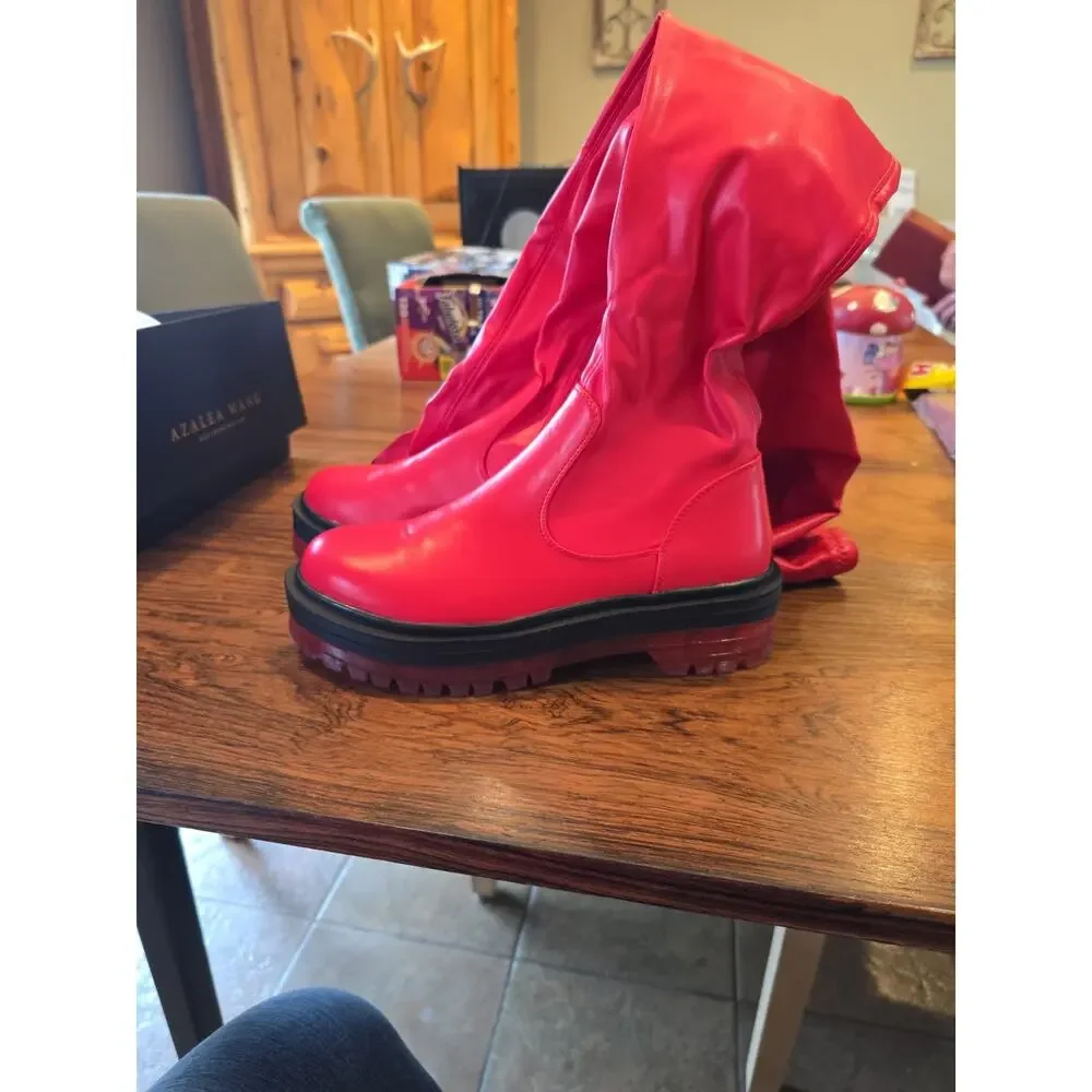 Azalea Wang Red Over Knees Boots Women's Size 8 - Picture 5 of 16